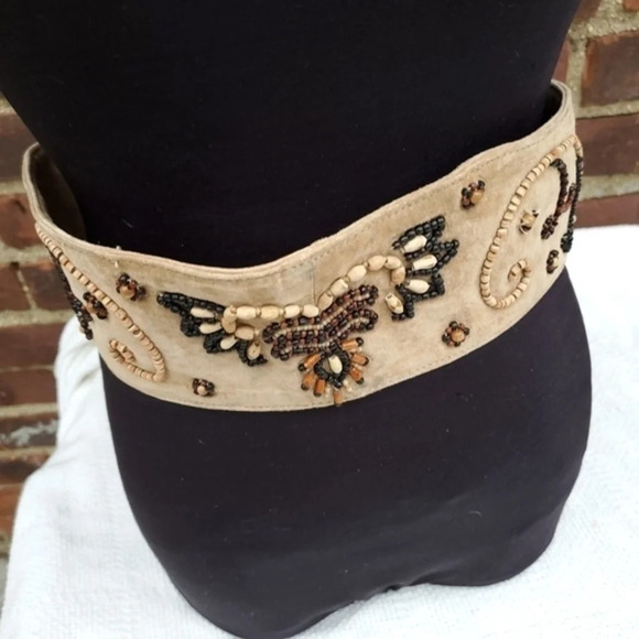 Vintage 80\'s suede wide beaded  belt‎ L..XXL ...